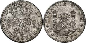 1757. Fernando VI. México. MM. 8 reales. ... 