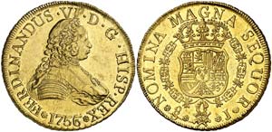 1756/5. Fernando VI. Santiago. J. 8 escudos. ... 