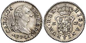 1774. Carlos III. Sevilla. CF. 1/2 real. ... 