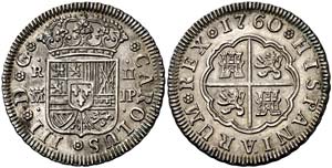 1760. Carlos III. Madrid. JP. 2 reales. ... 