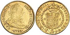 1786. Carlos III. Potosí. PR. 2 escudos. ... 