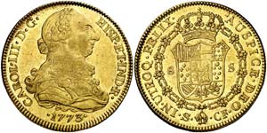 1773. Carlos III. Sevilla. CF. 8 escudos. ... 