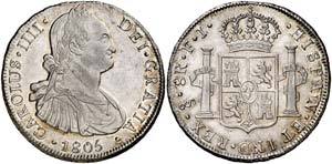 1805. Carlos IV. Santiago. FJ. 8 reales. ... 