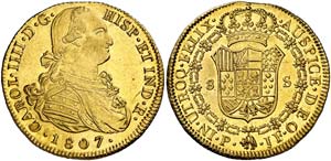 1807. Carlos IV. Popayán. JF. 8 escudos. ... 