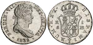 1832/1. Fernando VII. Sevilla. JB. 1 real. ... 