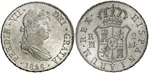 1826. Fernando VII. Madrid. AJ. 2 reales. ... 