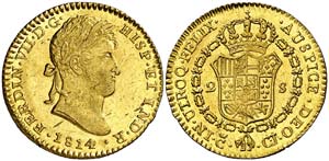 1814. Fernando VII. Cádiz. CJ. 2 escudos. ... 