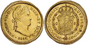 1816. Fernando VII. Lima. JP. 2 escudos. ... 