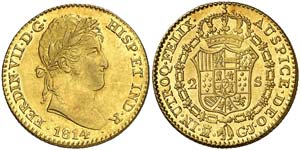 1814. Fernando VII. Madrid. GJ. 2 escudos. ... 