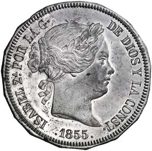 1855. Isabel II. 20 reales. Prueba unifaz ... 