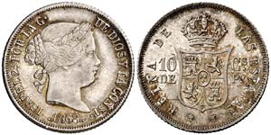 1868. Isabel II. Manila. 10 centavos. (Cal. ... 