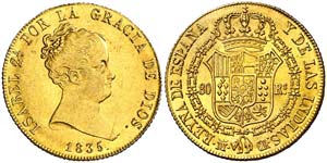 1835. Isabel II. Madrid. CR. 80 reales. ... 
