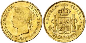 1868. Isabel II. Manila. 4 pesos. (Cal. ... 