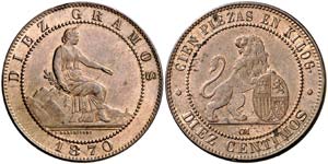 1870. Gobierno Provisional. . 10 céntimos. ... 