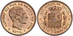 1879. Alfonso XII. Barcelona. . 5 céntimos. ... 