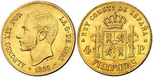 1882. Alfonso XII. Manila. 4 pesos. (Cal. ... 