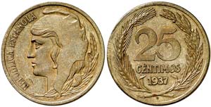 1937. II República. 25 céntimos. (Aledón ... 