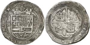 1(5)91. Felipe II. M (Madrid). C. 8 reales. ... 