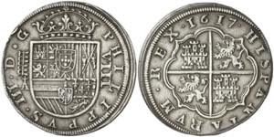 1617/6. Felipe III. Segovia. A. 8 reales. ... 