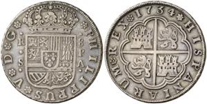 1734. Felipe V. Sevilla. PA. 8 reales. (AC. ... 