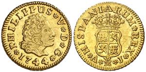 1744. Felipe V. Madrid. AJ. 1/2 escudo. (AC. ... 