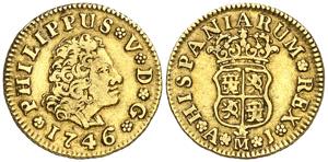 1746. Felipe V. Madrid. AJ. 1/2 escudo. (AC. ... 