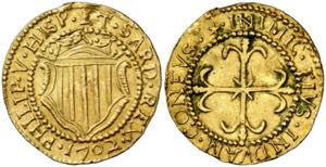 1702. Felipe V. Cagliari. 1 escudo de oro. ... 