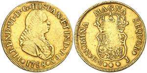 1758. Fernando VI. Popayán. J. 4 escudos. ... 