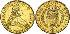 1756/5. Fernando VI. Santiago. J. 8 escudos. ... 