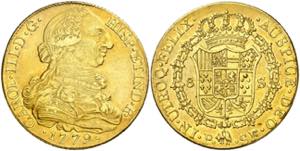 1779. Carlos III. Popayán. SF. 8 escudos. ... 