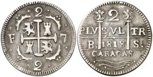 1818. Fernando VII. Caracas. BS. 2 reales. ... 