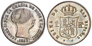1853. Isabel II. Barcelona. 1 real. (AC. ... 