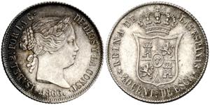 1866. Isabel II. Madrid. 40 céntimos de ... 