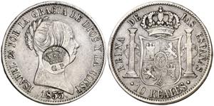 1853. Isabel II. Madrid. 10 reales. Resello ... 