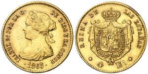 1865. Isabel II. Madrid. 4 escudos. (AC. ... 