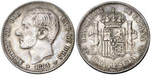 1884/3*1884. Alfonso XII. MSM. 2 pesetas. ... 