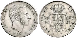 1883. Alfonso XII. Manila. 20 centavos. (AC. ... 