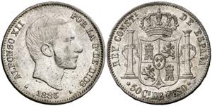 1885. Alfonso XII. Manila. 50 centavos. (AC. ... 