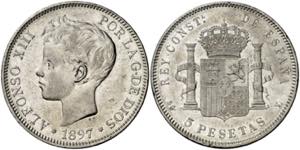 1897*1897. Alfonso XIII. SGV. 5 pesetas. ... 
