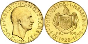 Albania. 1938. Zog I. 100 francos. (Fr. 15) ... 