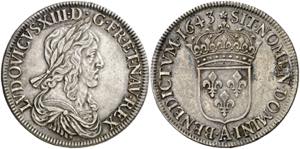Francia. 1643. Luis XIII. A (París). 1 ecu. ... 