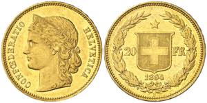 Suiza. 1894. B (Berna). 20 francos. (Fr. ... 