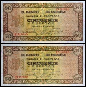 1938. Burgos. 50 pesetas. (Ed. D32a) (Ed. ... 