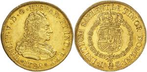 * 1729. Felipe V. Madrid. JJ. 8 escudos. ... 