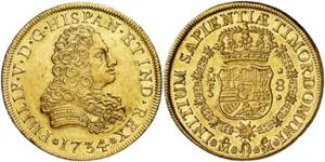 1734. Felipe V. México. MF. 8 escudos. (AC. ... 