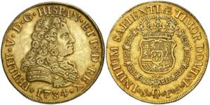 1734/3 Felipe V. Sevilla. PA. 8 escudos. ... 