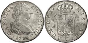 1774. Carlos III. Sevilla. CF. 8 reales. ... 