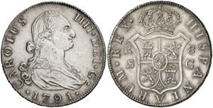 1791. Carlos IV. Sevilla. C. 8 reales. (AC. ... 