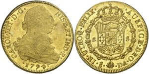 1794. Carlos IV. Santiago. DA. 8 escudos. ... 