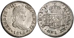 1818/7. Fernando VII. México. JJ. 1/2 real. ... 